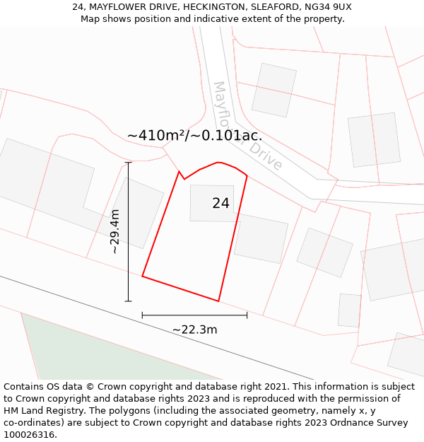 24, MAYFLOWER DRIVE, HECKINGTON, SLEAFORD, NG34 9UX: Plot and title map