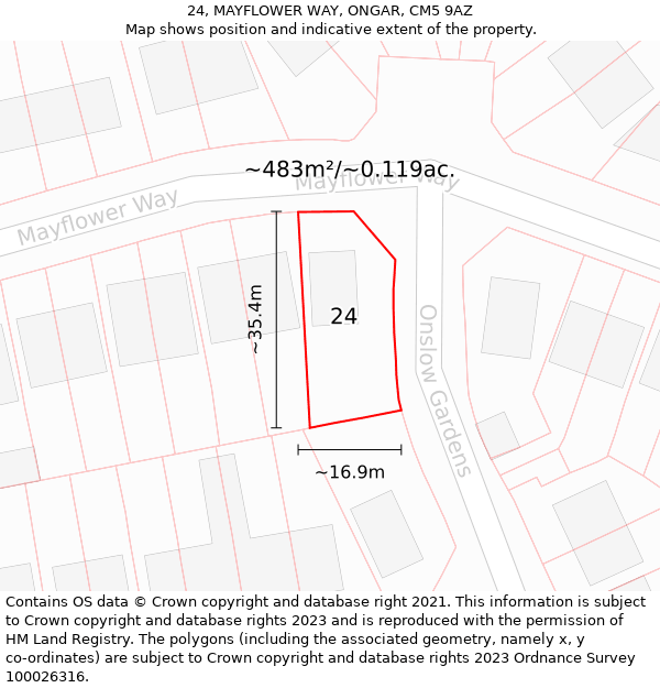 24, MAYFLOWER WAY, ONGAR, CM5 9AZ: Plot and title map