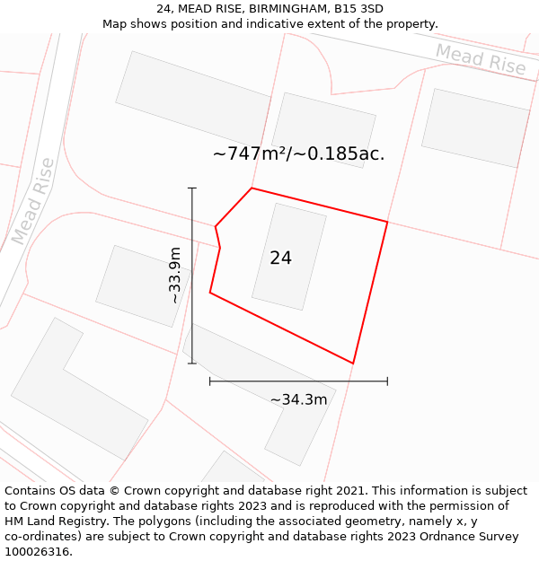 24, MEAD RISE, BIRMINGHAM, B15 3SD: Plot and title map
