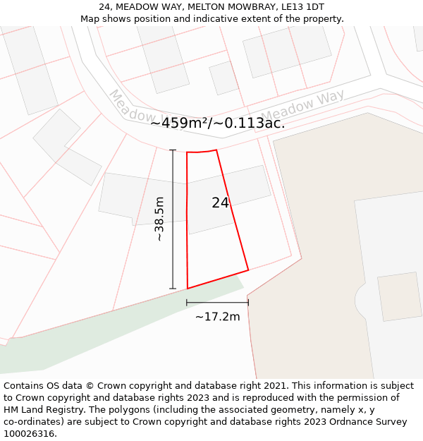 24, MEADOW WAY, MELTON MOWBRAY, LE13 1DT: Plot and title map