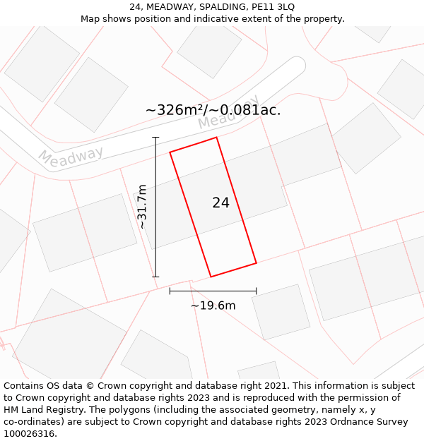 24, MEADWAY, SPALDING, PE11 3LQ: Plot and title map