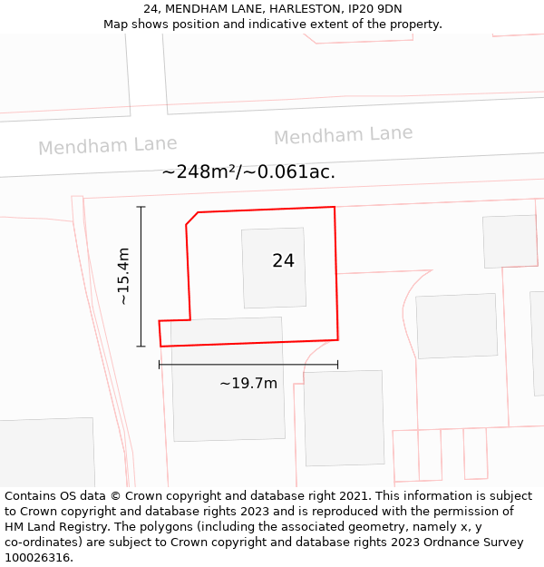 24, MENDHAM LANE, HARLESTON, IP20 9DN: Plot and title map