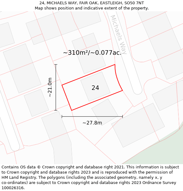 24, MICHAELS WAY, FAIR OAK, EASTLEIGH, SO50 7NT: Plot and title map