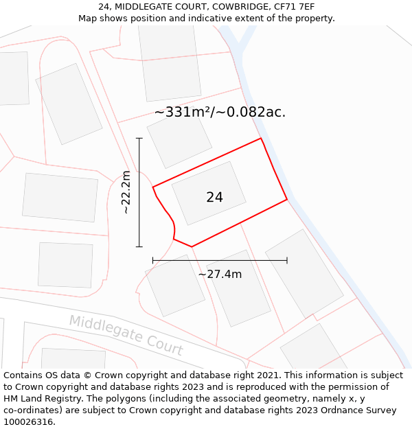 24, MIDDLEGATE COURT, COWBRIDGE, CF71 7EF: Plot and title map