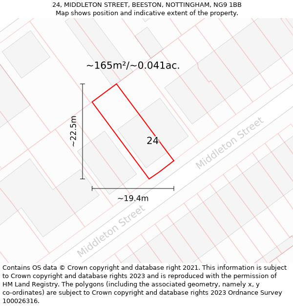24, MIDDLETON STREET, BEESTON, NOTTINGHAM, NG9 1BB: Plot and title map
