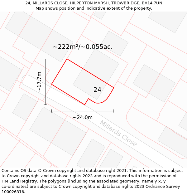 24, MILLARDS CLOSE, HILPERTON MARSH, TROWBRIDGE, BA14 7UN: Plot and title map