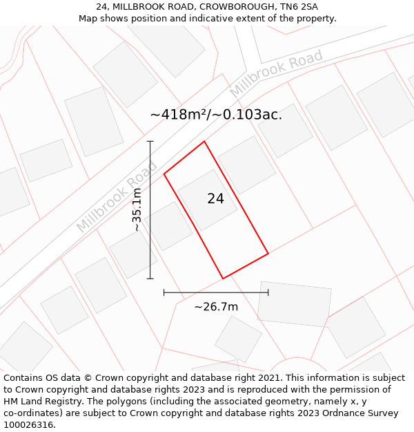 24, MILLBROOK ROAD, CROWBOROUGH, TN6 2SA: Plot and title map