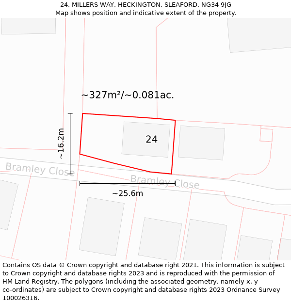 24, MILLERS WAY, HECKINGTON, SLEAFORD, NG34 9JG: Plot and title map