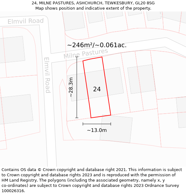 24, MILNE PASTURES, ASHCHURCH, TEWKESBURY, GL20 8SG: Plot and title map