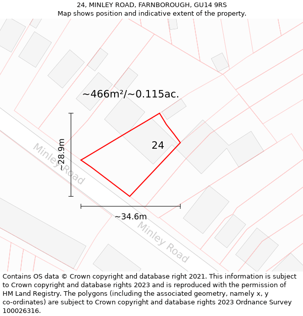 24, MINLEY ROAD, FARNBOROUGH, GU14 9RS: Plot and title map