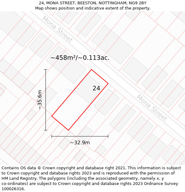 24, MONA STREET, BEESTON, NOTTINGHAM, NG9 2BY: Plot and title map