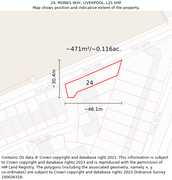 24, MONKS WAY, LIVERPOOL, L25 5HP: Plot and title map