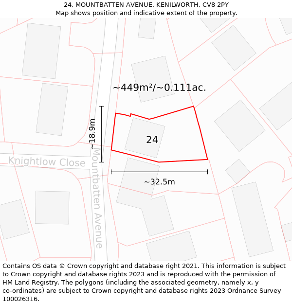 24, MOUNTBATTEN AVENUE, KENILWORTH, CV8 2PY: Plot and title map