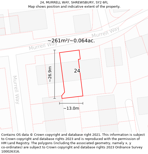 24, MURRELL WAY, SHREWSBURY, SY2 6FL: Plot and title map