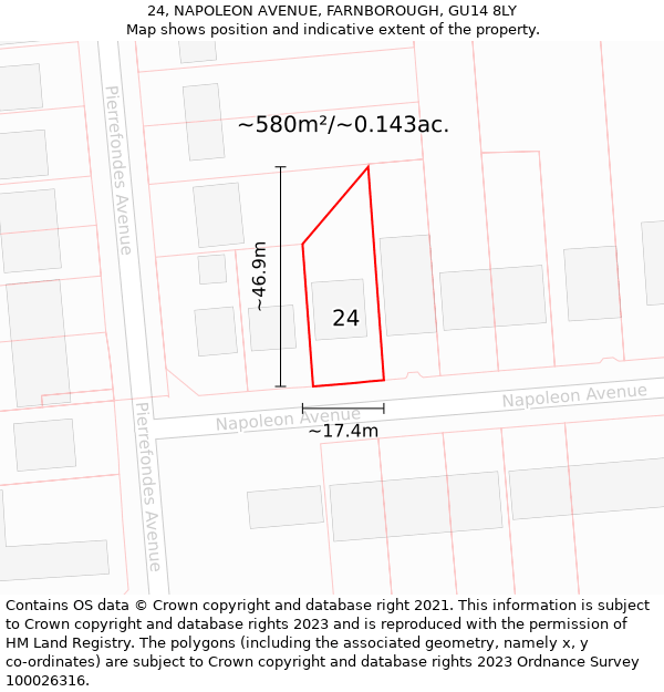 24, NAPOLEON AVENUE, FARNBOROUGH, GU14 8LY: Plot and title map