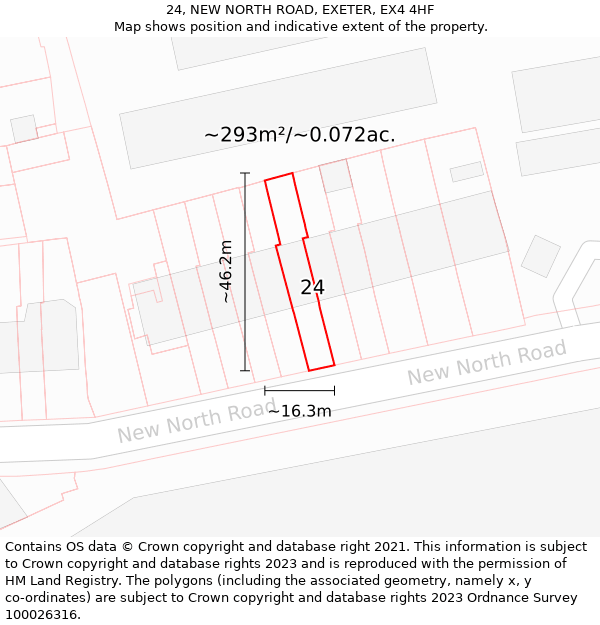 24, NEW NORTH ROAD, EXETER, EX4 4HF: Plot and title map