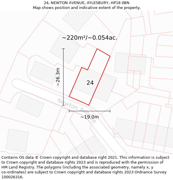 24, NEWTON AVENUE, AYLESBURY, HP18 0BN: Plot and title map