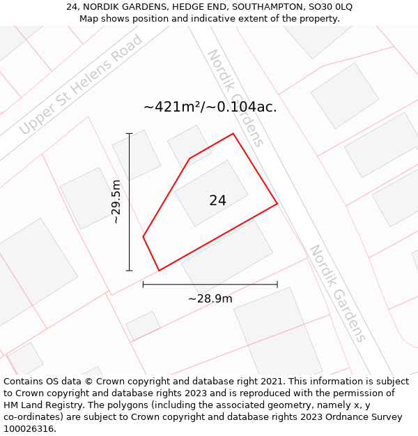 24, NORDIK GARDENS, HEDGE END, SOUTHAMPTON, SO30 0LQ: Plot and title map