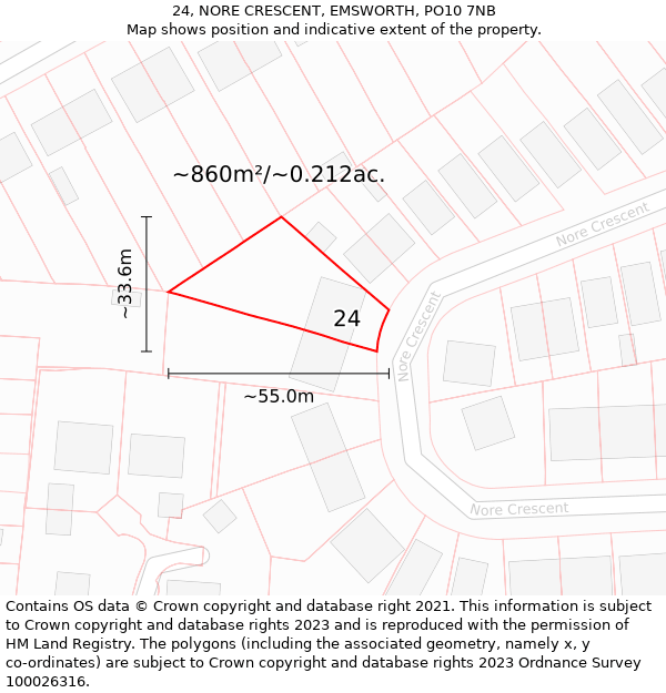 24, NORE CRESCENT, EMSWORTH, PO10 7NB: Plot and title map