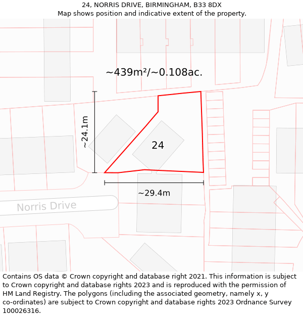 24, NORRIS DRIVE, BIRMINGHAM, B33 8DX: Plot and title map