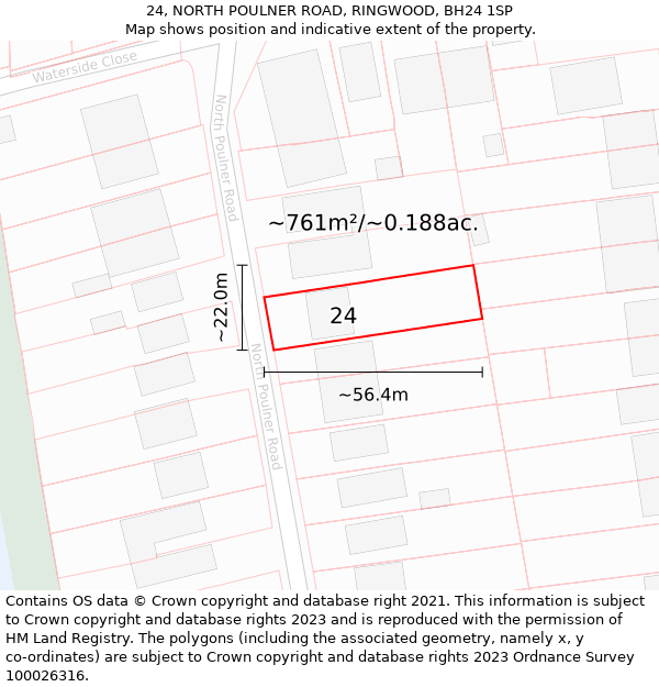 24, NORTH POULNER ROAD, RINGWOOD, BH24 1SP: Plot and title map