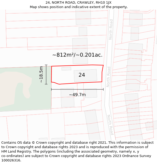 24, NORTH ROAD, CRAWLEY, RH10 1JX: Plot and title map