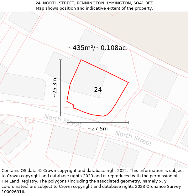 24, NORTH STREET, PENNINGTON, LYMINGTON, SO41 8FZ: Plot and title map