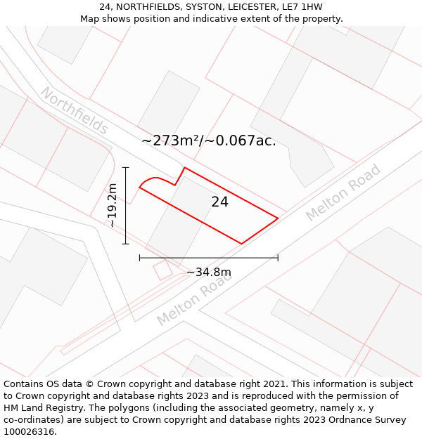 24, NORTHFIELDS, SYSTON, LEICESTER, LE7 1HW: Plot and title map