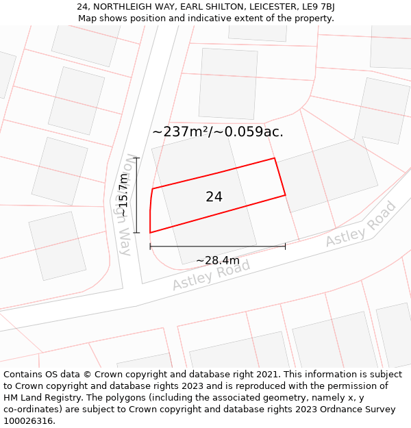 24, NORTHLEIGH WAY, EARL SHILTON, LEICESTER, LE9 7BJ: Plot and title map