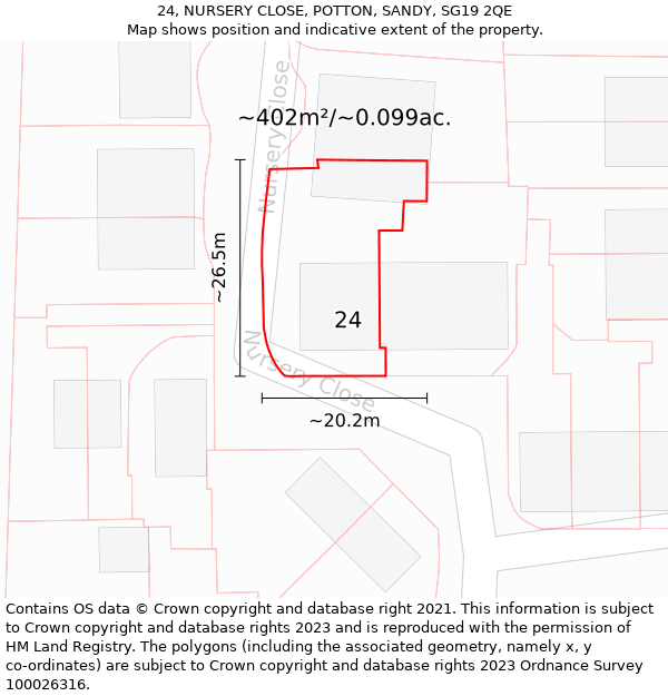 24, NURSERY CLOSE, POTTON, SANDY, SG19 2QE: Plot and title map