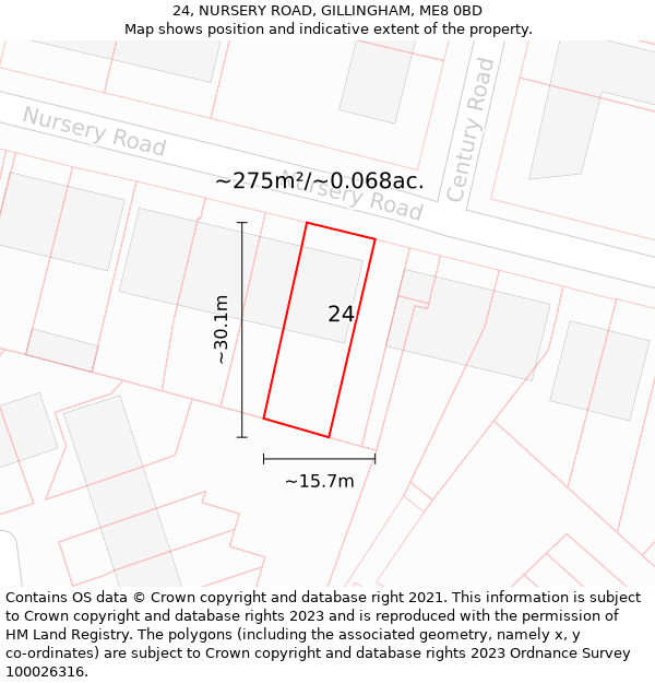 24, NURSERY ROAD, GILLINGHAM, ME8 0BD: Plot and title map