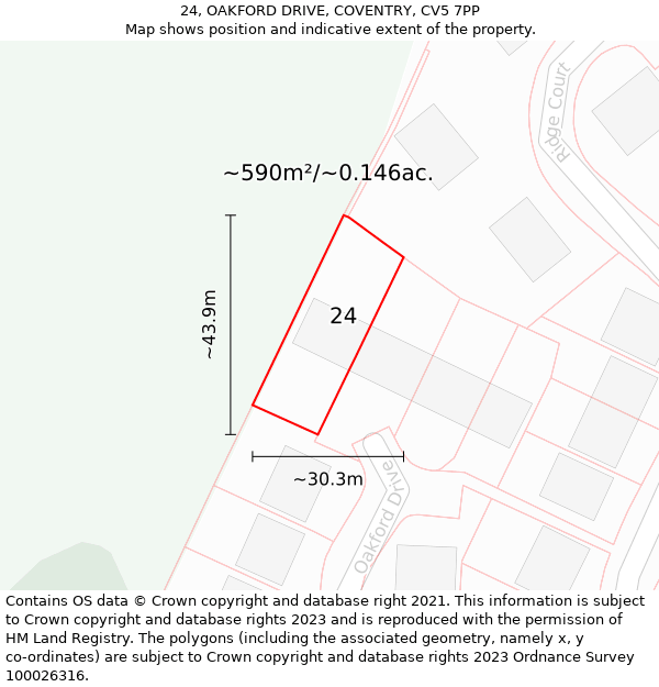 24, OAKFORD DRIVE, COVENTRY, CV5 7PP: Plot and title map