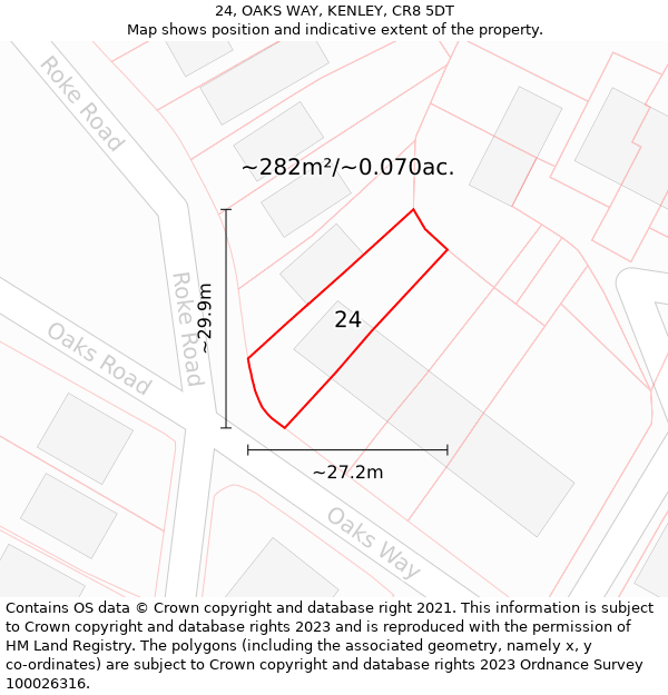 24, OAKS WAY, KENLEY, CR8 5DT: Plot and title map