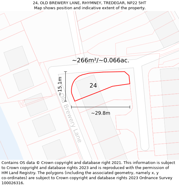 24, OLD BREWERY LANE, RHYMNEY, TREDEGAR, NP22 5HT: Plot and title map