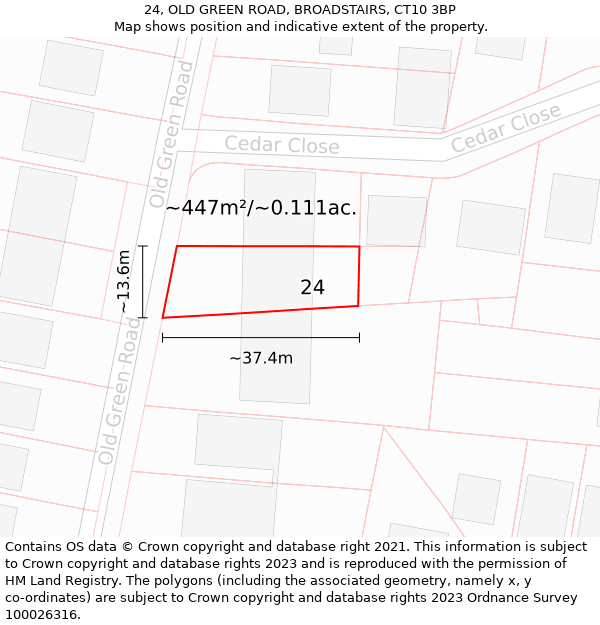 24, OLD GREEN ROAD, BROADSTAIRS, CT10 3BP: Plot and title map