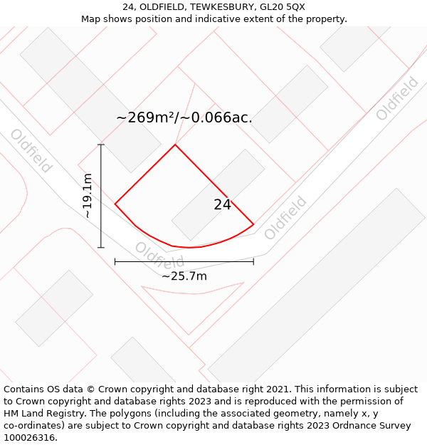 24, OLDFIELD, TEWKESBURY, GL20 5QX: Plot and title map