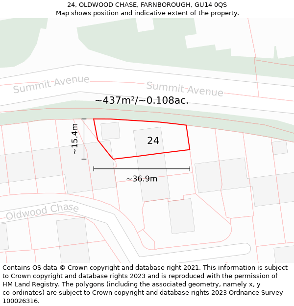 24, OLDWOOD CHASE, FARNBOROUGH, GU14 0QS: Plot and title map