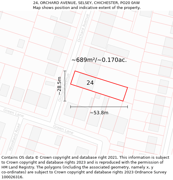 24, ORCHARD AVENUE, SELSEY, CHICHESTER, PO20 0AW: Plot and title map
