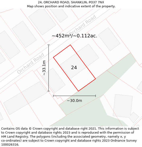 24, ORCHARD ROAD, SHANKLIN, PO37 7NX: Plot and title map