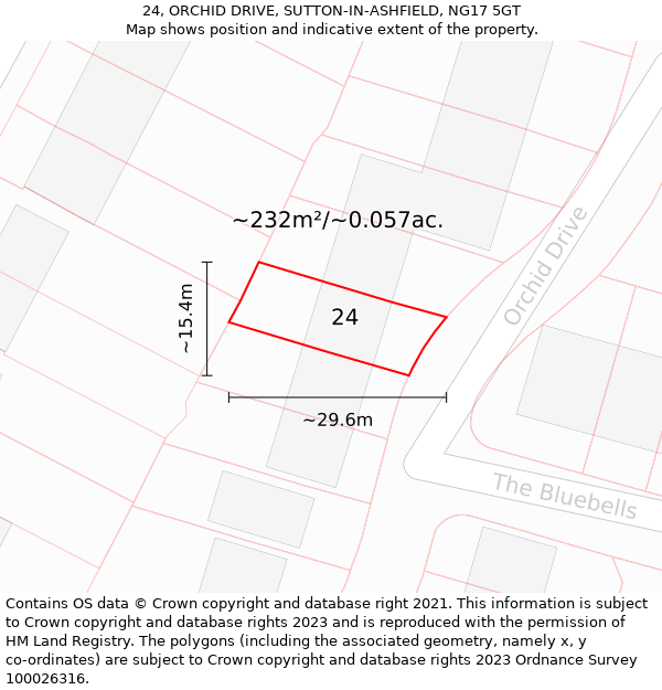 24, ORCHID DRIVE, SUTTON-IN-ASHFIELD, NG17 5GT: Plot and title map