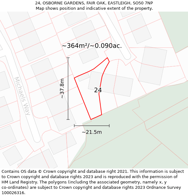 24, OSBORNE GARDENS, FAIR OAK, EASTLEIGH, SO50 7NP: Plot and title map