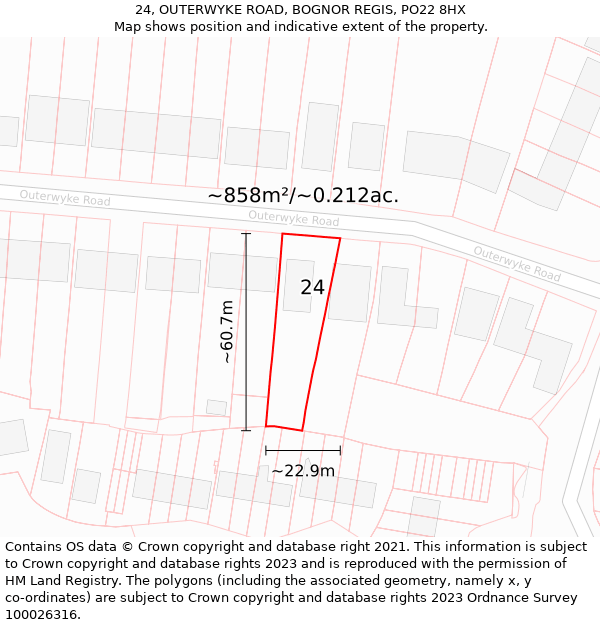 24, OUTERWYKE ROAD, BOGNOR REGIS, PO22 8HX: Plot and title map