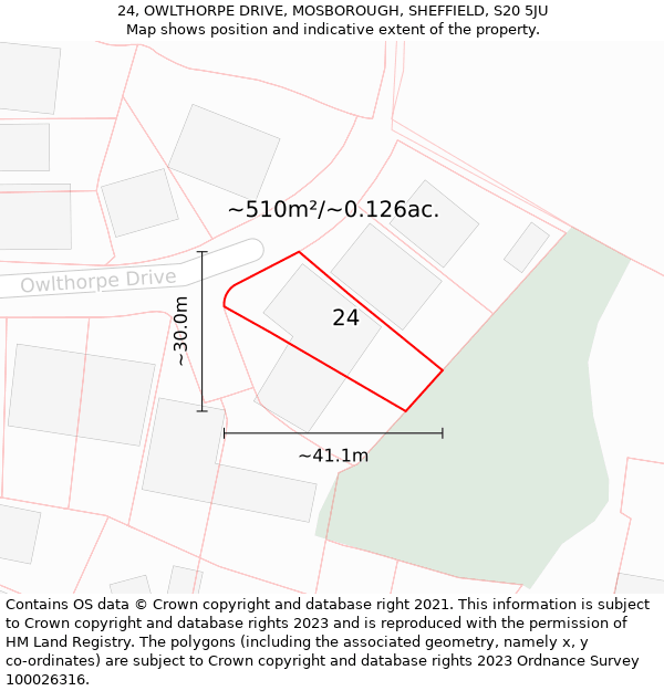 24, OWLTHORPE DRIVE, MOSBOROUGH, SHEFFIELD, S20 5JU: Plot and title map