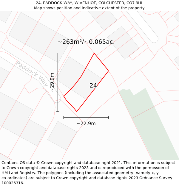 24, PADDOCK WAY, WIVENHOE, COLCHESTER, CO7 9HL: Plot and title map