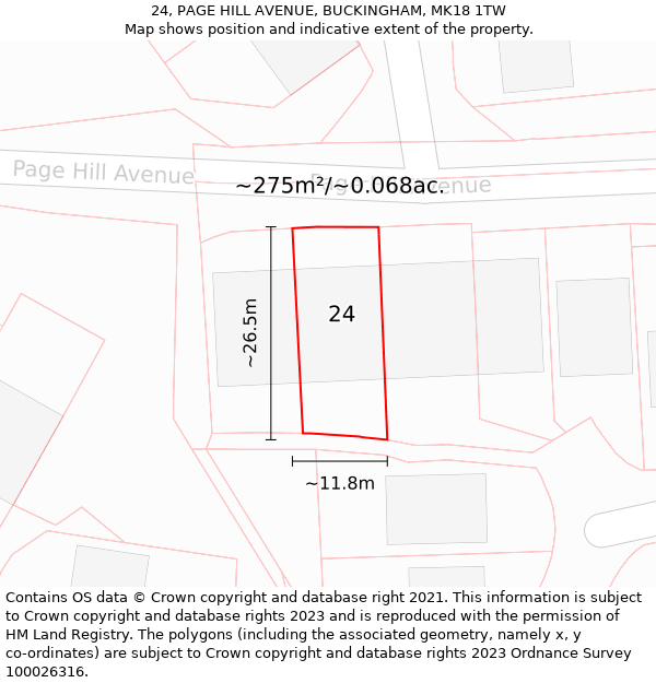 24, PAGE HILL AVENUE, BUCKINGHAM, MK18 1TW: Plot and title map