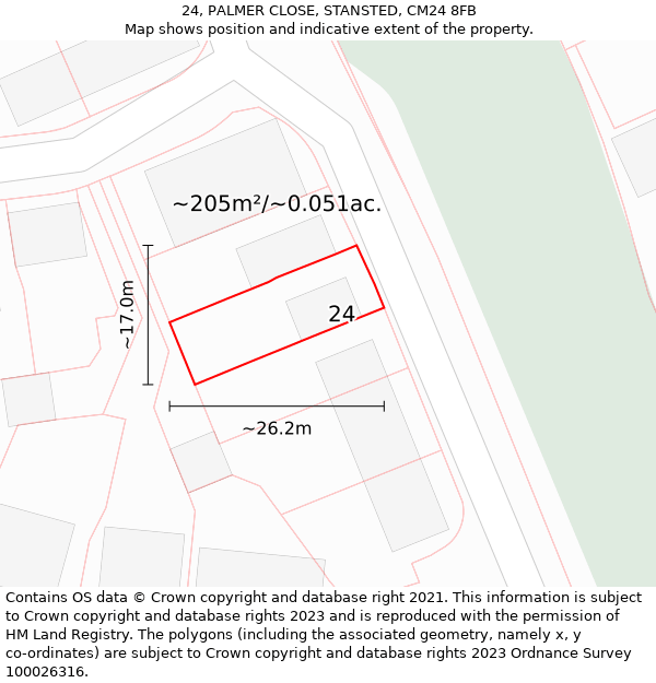 24, PALMER CLOSE, STANSTED, CM24 8FB: Plot and title map