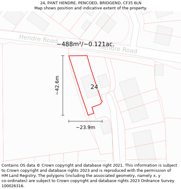 24, PANT HENDRE, PENCOED, BRIDGEND, CF35 6LN: Plot and title map