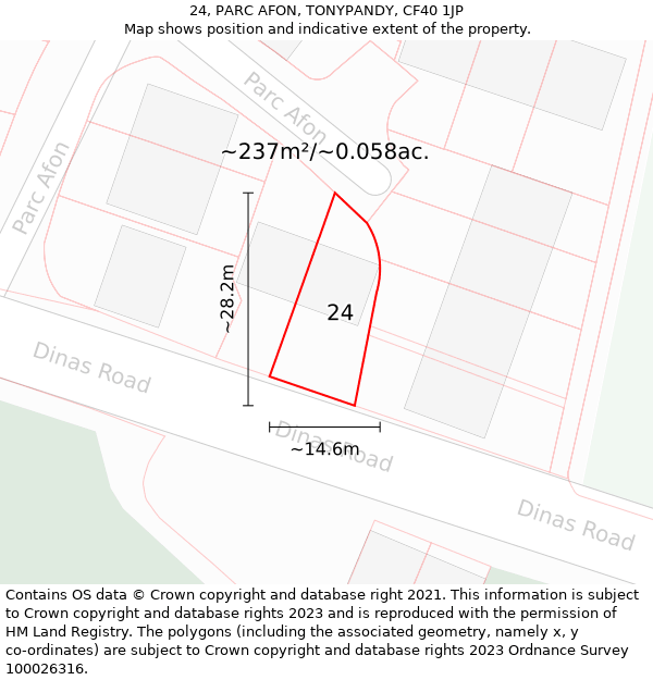 24, PARC AFON, TONYPANDY, CF40 1JP: Plot and title map