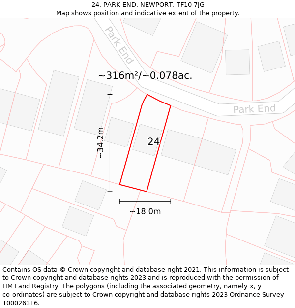 24, PARK END, NEWPORT, TF10 7JG: Plot and title map