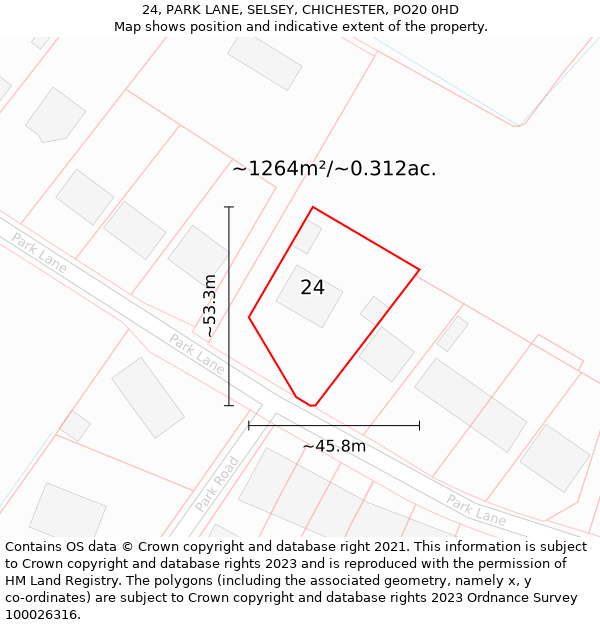 24, PARK LANE, SELSEY, CHICHESTER, PO20 0HD: Plot and title map